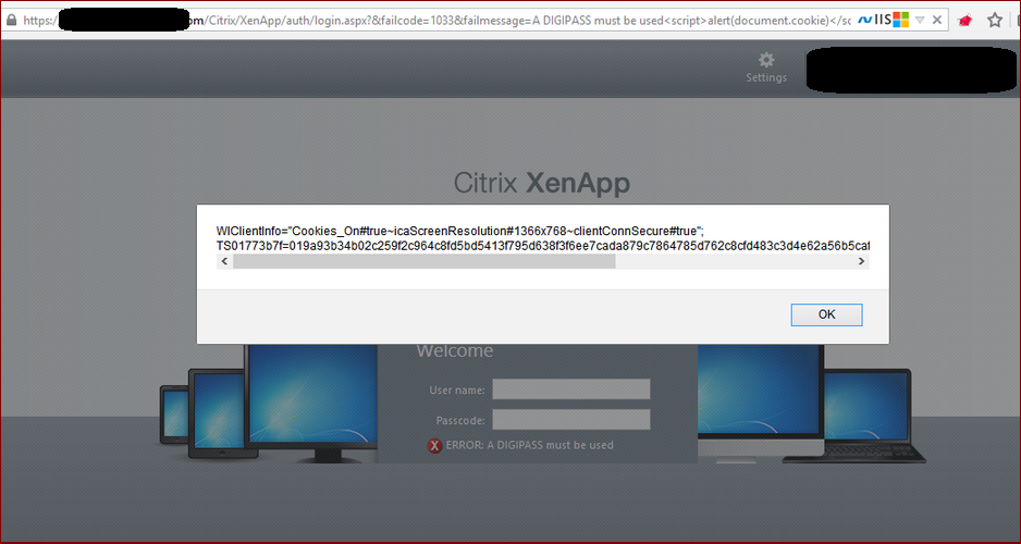 Vasco DIGIPASS XSS